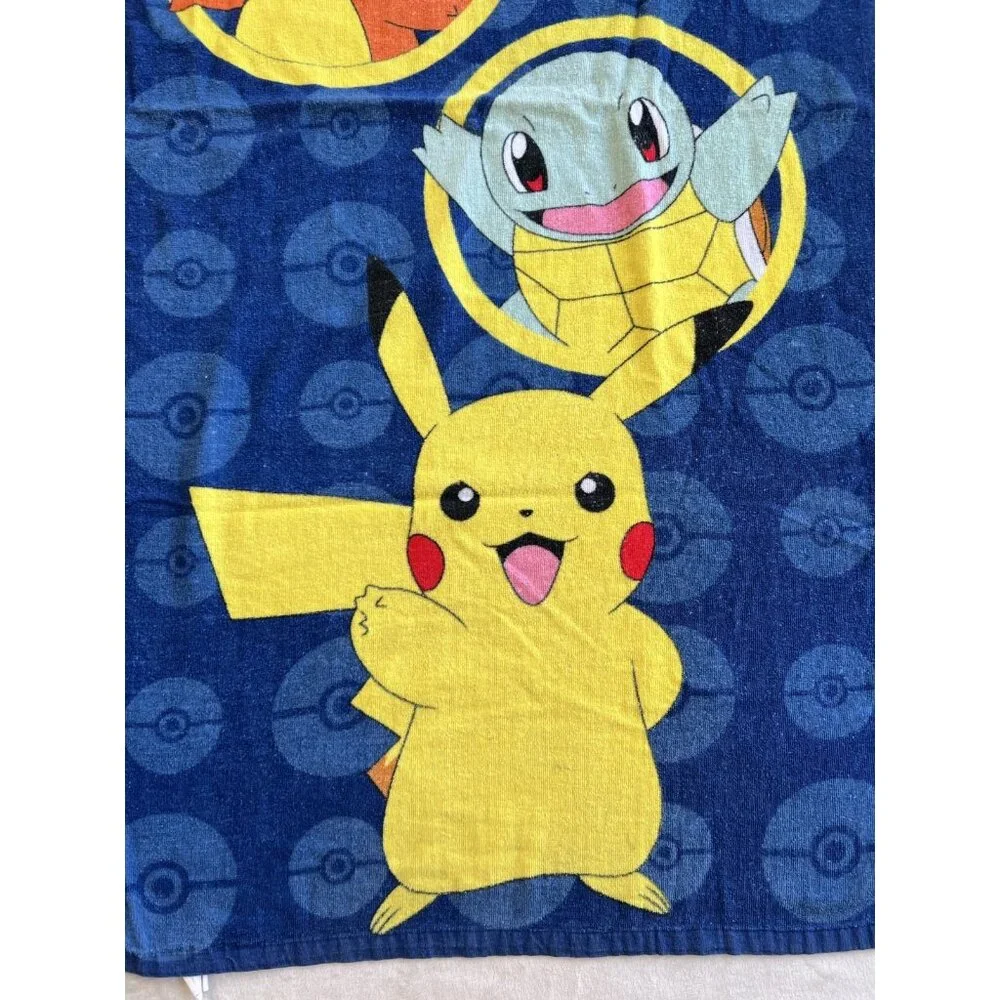 Vintage Pokémon Beach Towel Pikachu Bulbasaur Charmander Squirtle 27x54